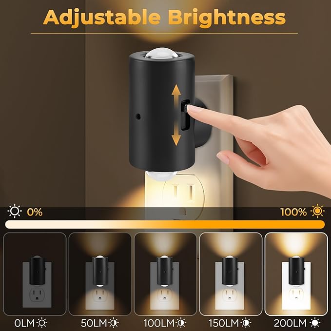 LED Night Lights Plug into Wall,Dimmable Plug in Night Light, Dusk to Dawn, 0-200LM Bright Nightlight Auto-On/Off, 2700K Night Lights for Bedroom Hallway Stairway, 4 Pack
