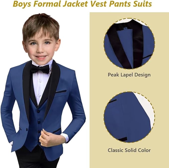 Boys Suit 3 Piece Ring Bearer Suit Kids Formal Jacket Vest Pants Suits Wedding Outfit for Party Prom Tuxedo