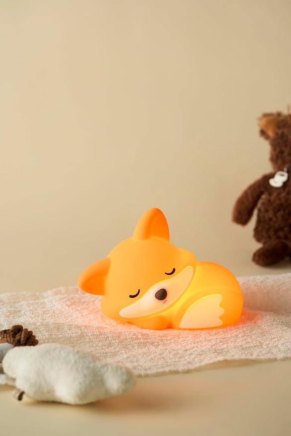 Cute Fox Night Light, Animal Lamp, Food Grade Silicone, Rechargeable, 2 Level Dimmable, Squishy Nursery Nightlight for Desk Decor, Funny Gifts Stuff for Boys Girls Baby, White Elephant Gifts