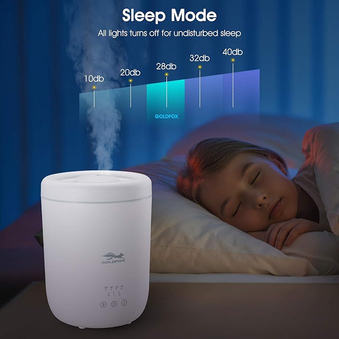 Cool Mist Humidifiers for Bedroom with Night Light, 2.2L Top Fill Small Humidifiers for Plants Indoor, 28dB Quiet Ultrasonic Air Vaporizer with 360° Nozzle, Easy Fill and Clean Safety Shut-off