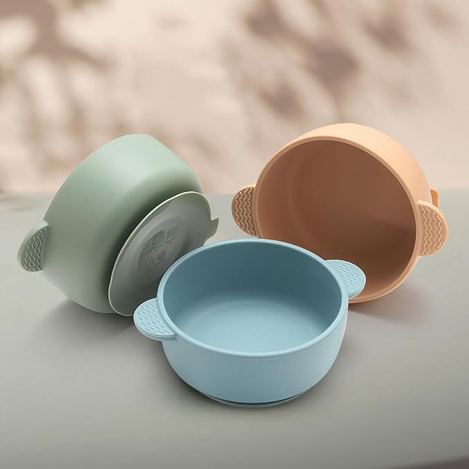 Baby Bowls with Suction, 3 Pack Baby Led Weaning Supplies, Soft Silicone Food Bowl for Babies Kids Toddlers, BPA Free, Microwave and Dishwasher Safe, Multicolor