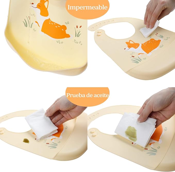 Baby Silicone Feeding Bibs, 3pcs Adjustable Waterproof Bibs for Feeding