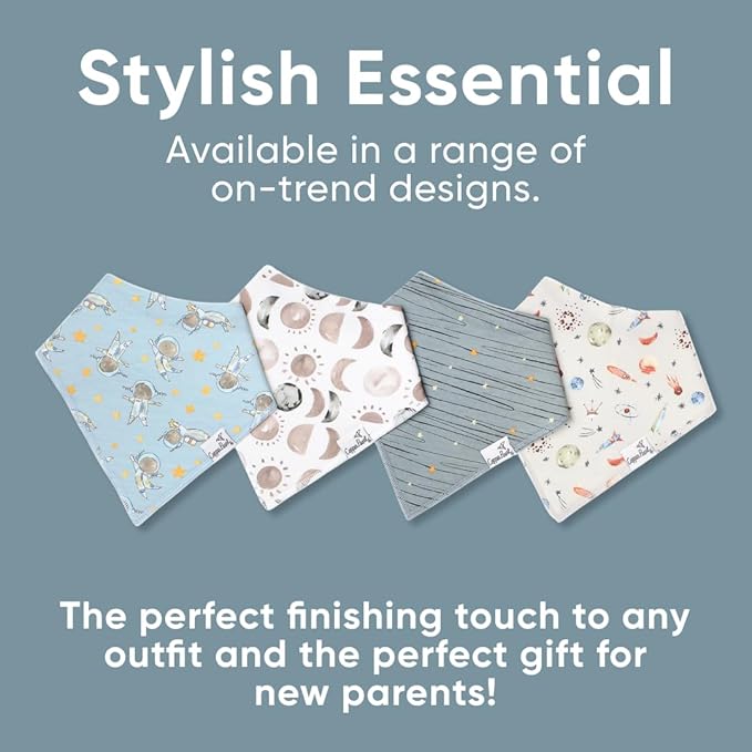 Copper Pearl 4 Pack Soft Cotton Baby Bibs for Drooling and Teething, Absorbent Drool Bibs for Baby Girl and Boy, Adjustable to Fit Newborns to Toddlers, Tons of Styles (Neil)