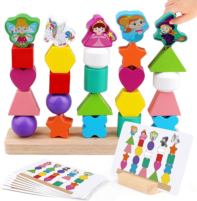 Montessori Toys for Boys Girls 2 3 4 Years Old -Princess Unicorn Fairy Mermaid Shapes Sorting & Stacking Vivid Colors, Early Learning Educational Toys for Halloween Thanks Giving