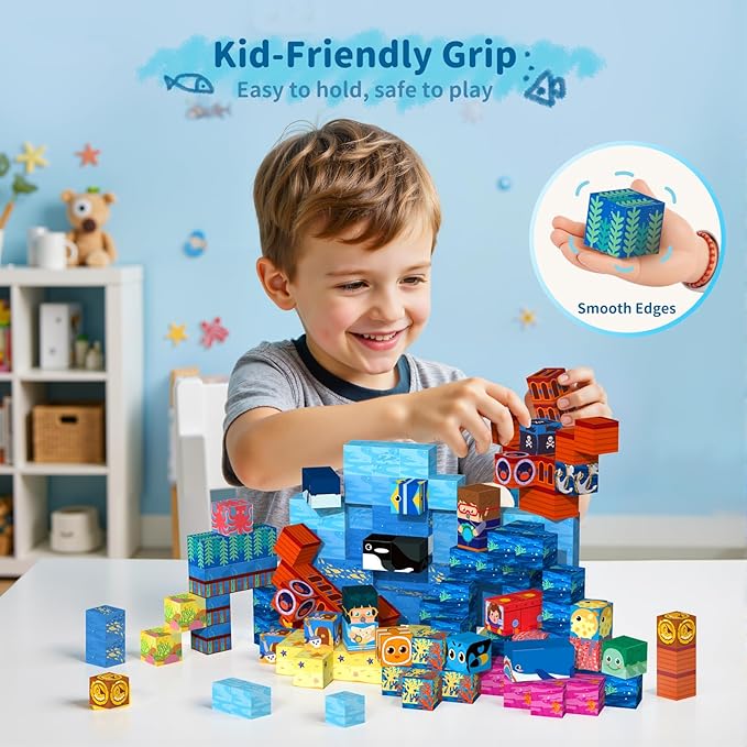 Magnetic Building Blocks for Kids - 154Pcs Magnetic Cubes STEM Montessori Sensory Toys Set Creative Gift for Boys Girls Ages 3 4 5 6 7 8 9 10+