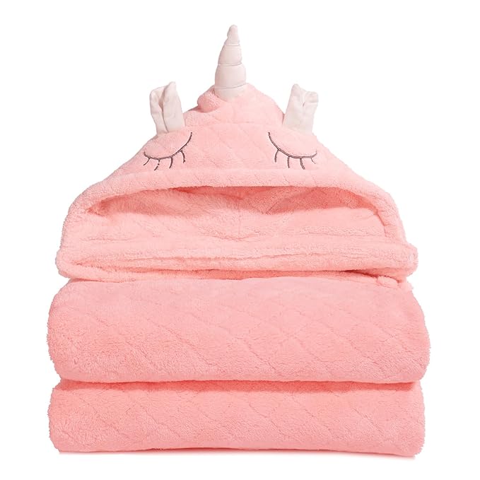 Toddler Towels with Hood for Girls,Soft Premium Coral Fleece Girl Bath Towel-Ultra Absorbent for Baby Cozy and Warm-Bath Essential for Newborn, Infant and Children, Pink Unicorn