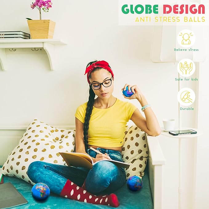 24 PCS Globe Squeeze Balls,2.5 Inch Foam Squeeze Balls for Kids,School,Classroom,Party Favors