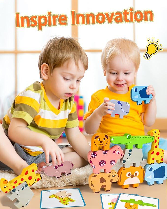 Montessori Toys for 1 2 3 4 Year Old Boys Girls, Toddler Toys Age 2-4, 10 Pack Wooden Animal Blocks Sorting & Stacking Education Toddler Puzzles Toy,1 2 3 4 Year Old Girl Boy Birthday Gifts