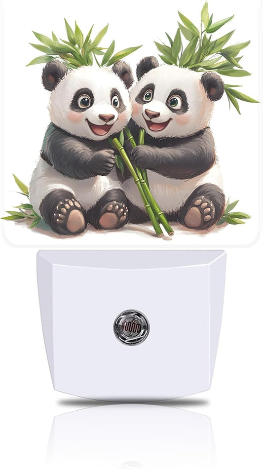 Cute Panda Eating bamboos Night Light, Plug-in Nightlight with Dusk to Dawn Auto Sensor for Home Bedroom Hallway Kitchen 0.5W Sleep Friendly Led Lamp for Women Men