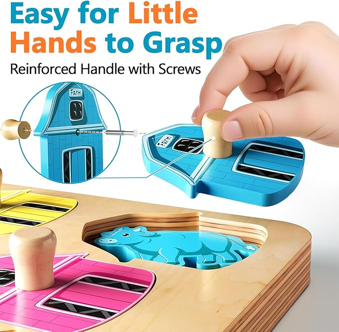 Wooden Puzzles for Toddlers 1-3 : Farm Animal Peg Puzzles, Preschool Learning Activities, Toddler Toys Age 1-2, Montessori Toys for 1 2 Year Old Boy Girl Christmas Birthday Gift