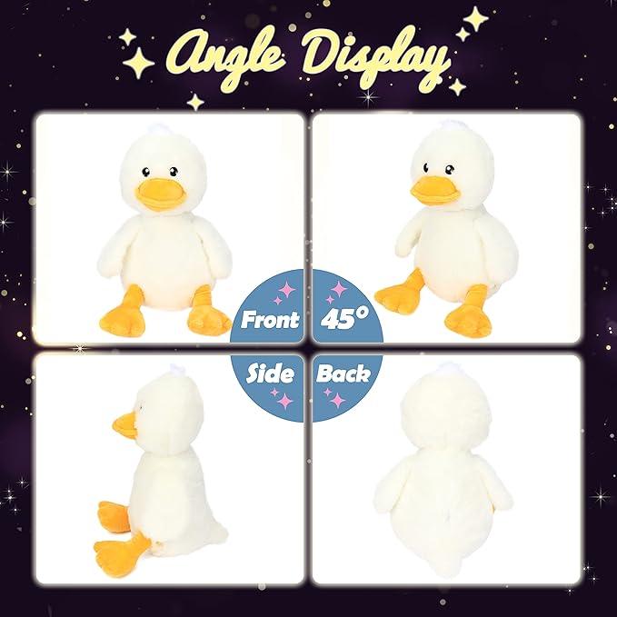 Hopearl LED Plush Duck Lighting Up Stuffed Duckling Farm Animal Floppy Night Lights Glow in The Dark Birthday Gifts for Kids Toddler Girls, White, 12''