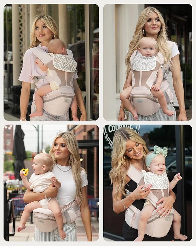 MOMTORY StowNGO Pro Baby Carrier, Safety-Certified 6-in-1 Ultra Storage Baby Carrier Newborn to Toddler, Front & Back Baby Holder Carrier with Hip Seat, Soft Pink