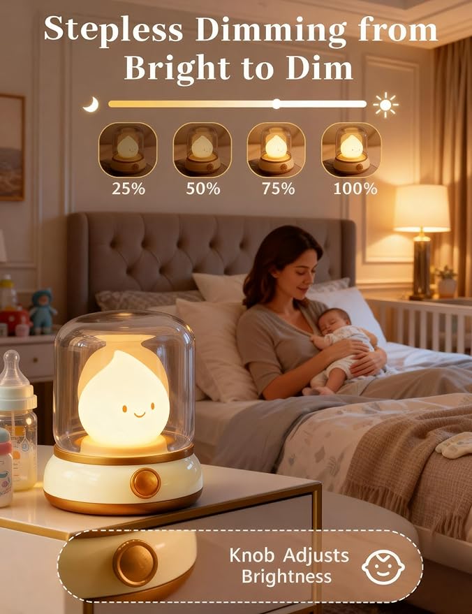Smiley Night Light for Baby Nursery, Eye Caring Mood Lighting, Rechargeable Silicone Flame Nightlight, Cute Care Lamp Birthday Gifts for Mom, Kids, Toddler