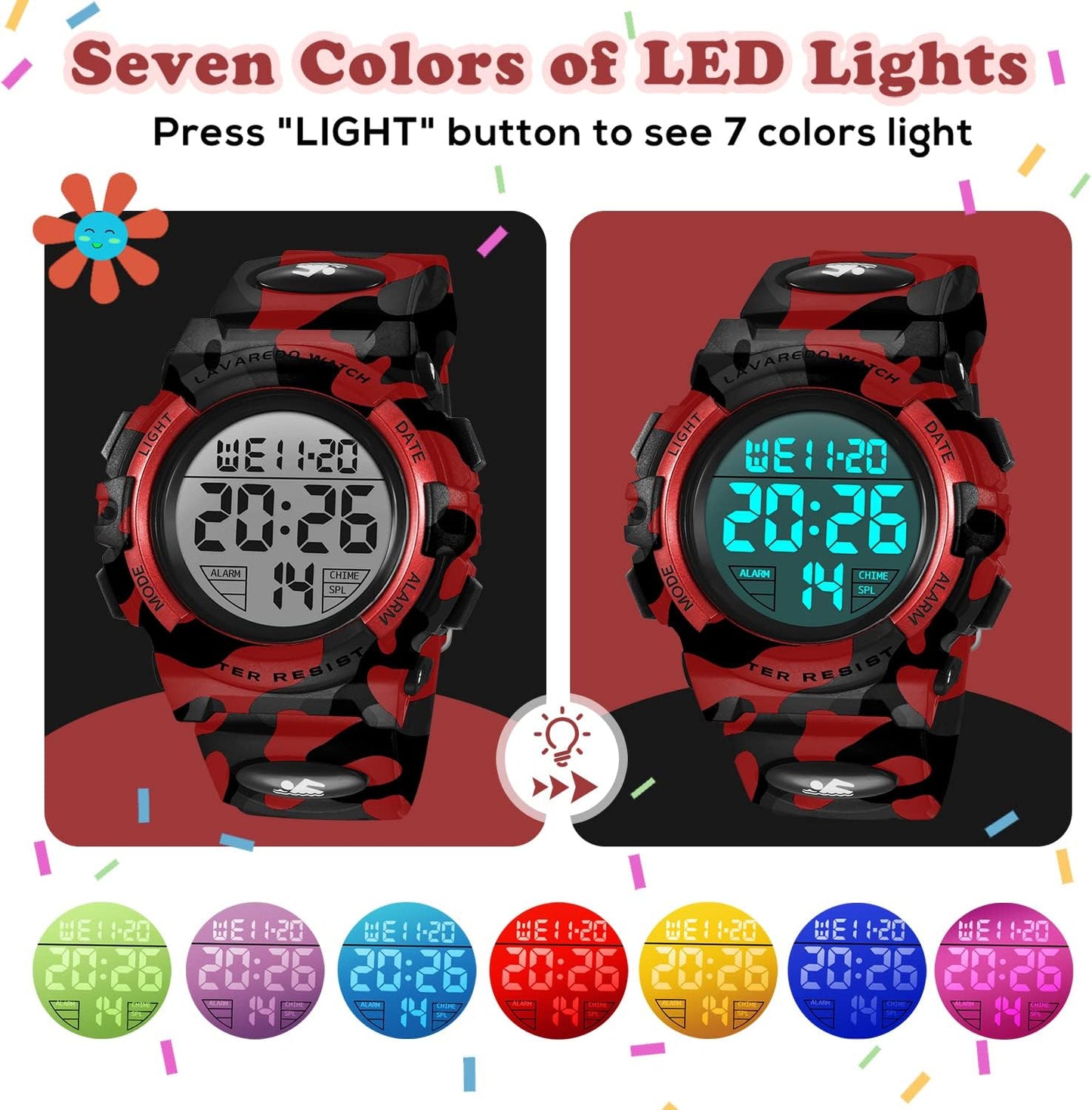 Kids Watch,Boys Watch for 3-15 Year Old Boys,Digital Sport Outdoor Multifunctional Chronograph LED 50 M Waterproof Alarm Calendar Analog Watch for Children with Silicone Band,Kids Gift