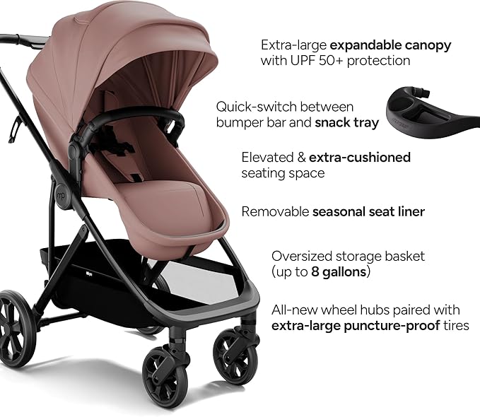 Mompush Wiz Pro 4-in-1 Baby Stroller with Bassinet Mode, Full-Size All-Terrain Premium Stroller from Newborn to Toddler, Snack Tray Included for Easy Feeding & Outing, Lay-Flat in Seconds