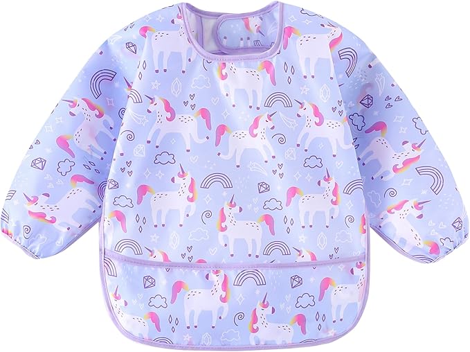 Long Sleeved Bibs, Pack of 5,Lightweight Waterproof Shirt Bibs for Baby Toddler 6-30 Months