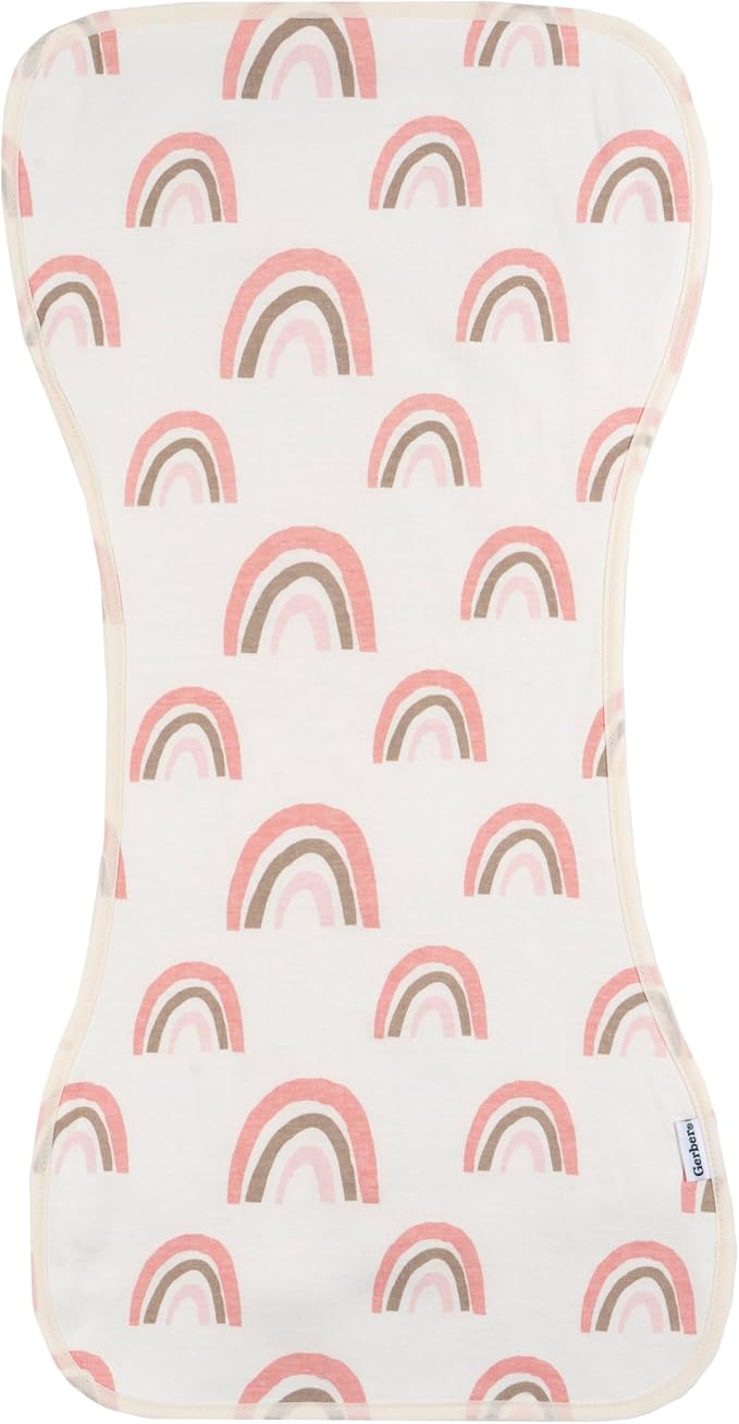 Gerber Baby Unisex Burp Cloths 5-Pack, Pink Rainbows, Size 10.5" x 21"
