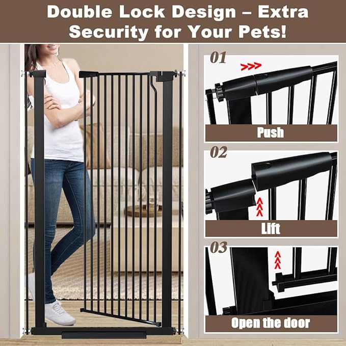 Fairy Baby 51.18" Extra Tall Pet Gate for Cats, 29.5"-48.4" Extra Wide High Cat Dog Gates for Doorways, Tall Baby Safety Gate Pressure Mounted No Drill, Walk Thru Auto Close Metal Doggy Gate, Black