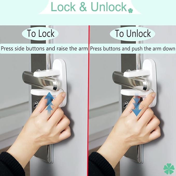 Door Lever Lock 2 Pack, No Drilling or Tools Needed for Installation, ABS Material Door Handle Baby Proof with Strong 3M Adhesive, Prevents Toddlers from Opening Doors