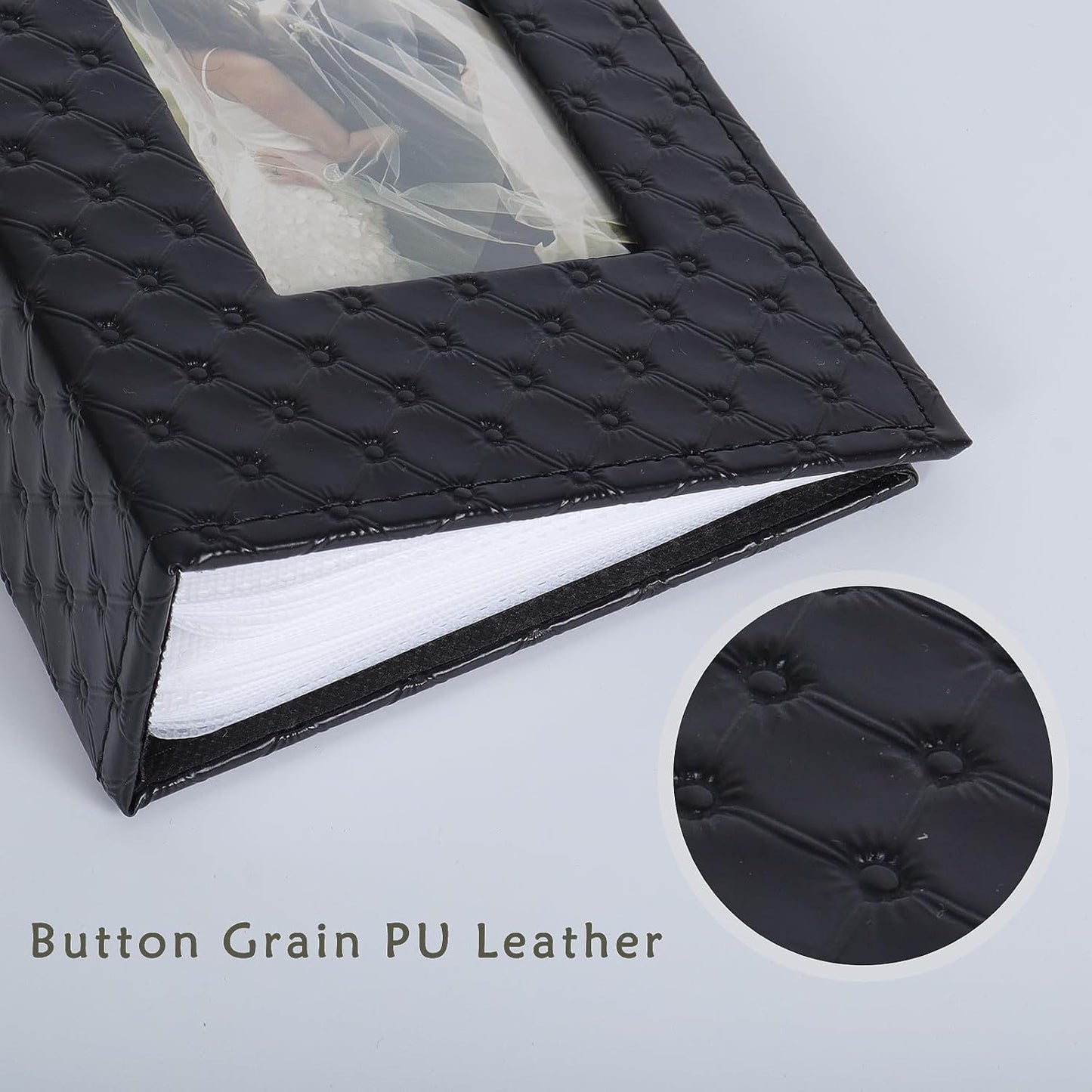 RECUTMS Photo Album 4x6 52 Photos, Small Photo BookButton Grain PU Leather Window 26-Sheet Holds 52 Pictures for Picture Album Wedding Family Baby Vacation(Black)