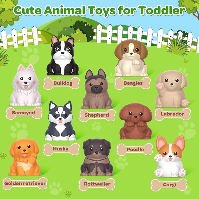 Letapapa Toddler Toys for 1 2 3 Year Old, 20 Pcs Dog Toys for Kids, Montessori Educational Counting, Matching & Sorting Motor Skills, Christmas Birthday Gifts for Baby Boy Girl Aged 12-18 Months