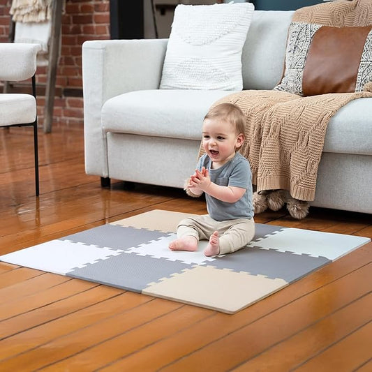 MioTetto Baby Play Mat, Comfortable Tummy Time Mat – Portable Foam Floor Tiles, Safe baby mat for floor for Crawling & Development, Soft play mat for babies 0-6 months, Stylish interlocking foam tiles