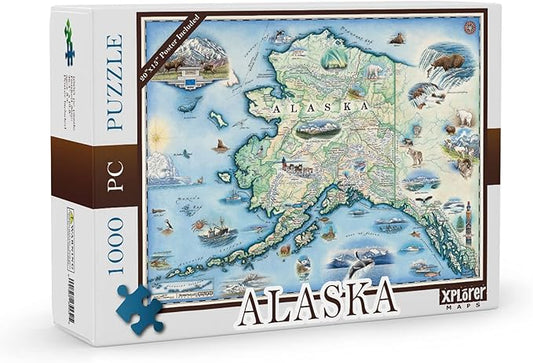 Alaska State Map Jigsaw Puzzle – 1000 Pieces, Hand-Drawn Artwork, Educational Family Puzzle, Includes Poster – 19.8” x 26.4”