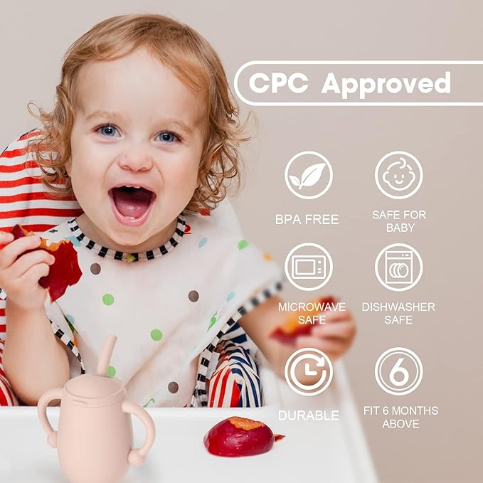 Cuddle Campus Pack of 2 Silicone Baby Training Cup, Shatterproof Toddler Sippy Cups with Straw, Open Cup for Baby, 6+ Months 4 Oz