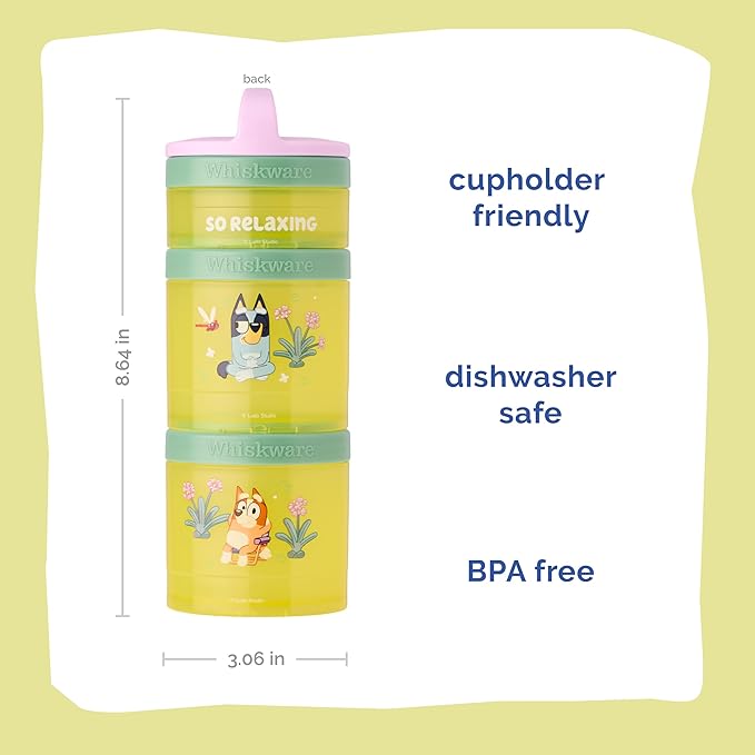 Whiskware Bluey Stackable Snack Containers for Kids and Toddlers, 3 Stackable Snack Cups for School and Travel, Bluey and Bingo, So Relaxing!