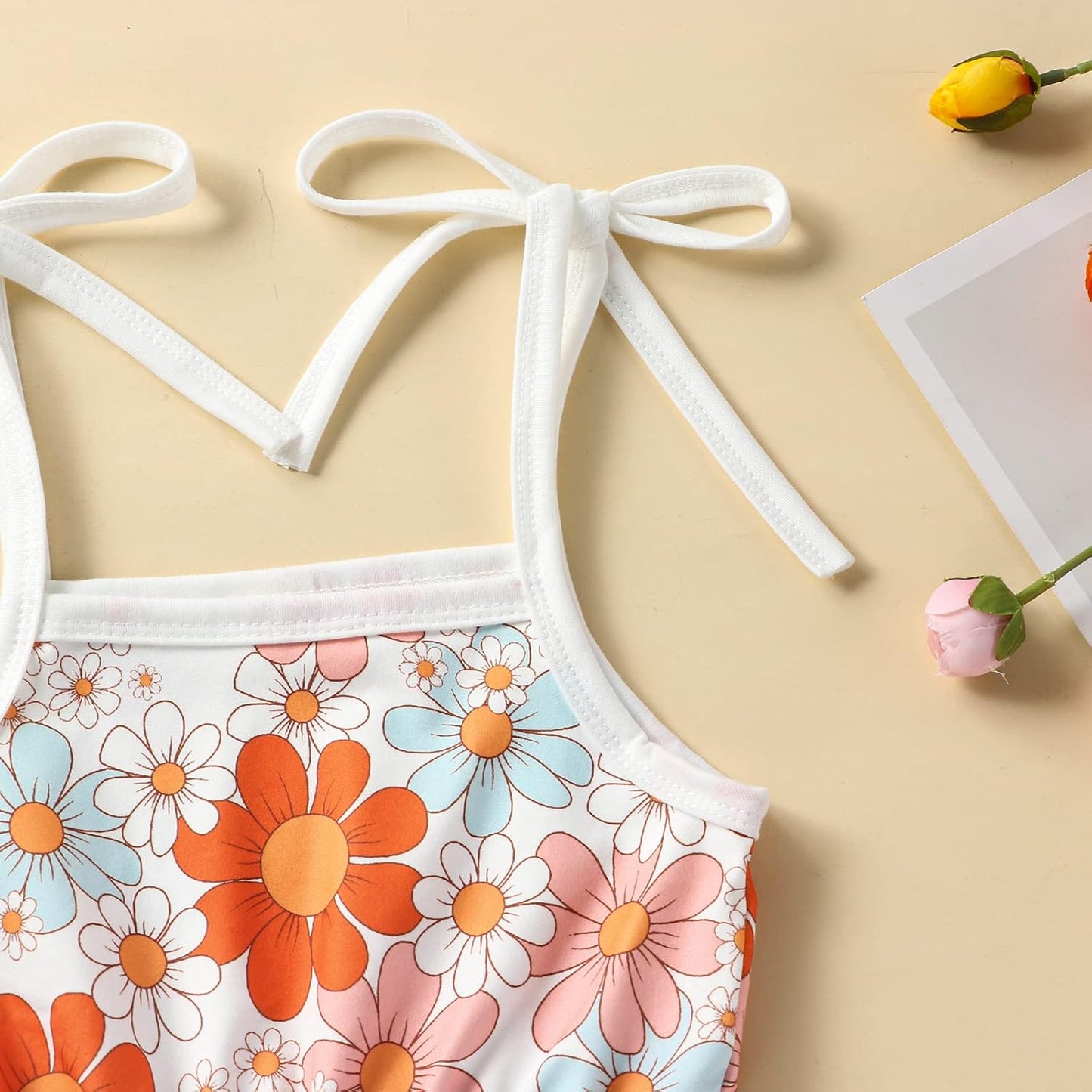 WZTYYDS Toddler Baby Girl Summer Clothes Floral Romper Tie-Up Strap Halter Jumpsuit Infant Summer Sling Playsuit 6M-3T