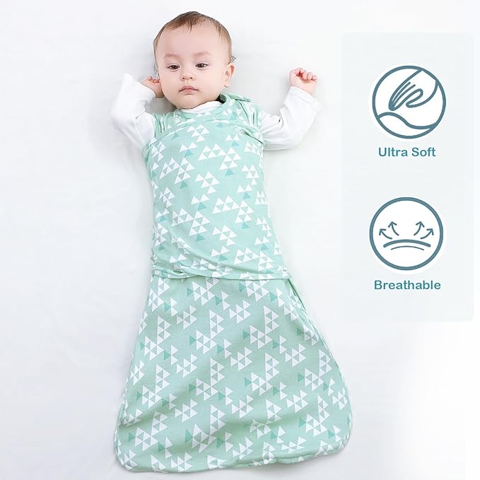 Baby Sleep Sack Swaddle,Swaddles 3-6 Months,3-Way Adjustable Wearable Transition Blanket Boy And Girl,100% Cotton,TOG 1.0(Green)
