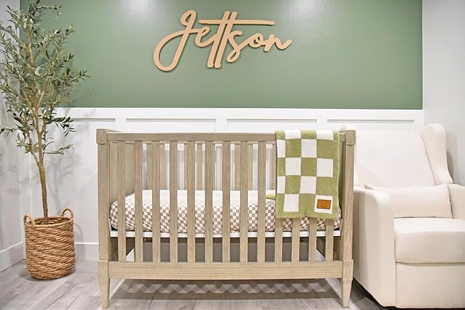 Checkered Baby Blanket 28"x40" - DreamSoft Knit Throw for Crib, Stroller or Car Seat - Soft Receiving Blanket/Newborn Nursery Gift Essential for Toddler, Infant, Kids, Boys & Girls (Sage Green/White)