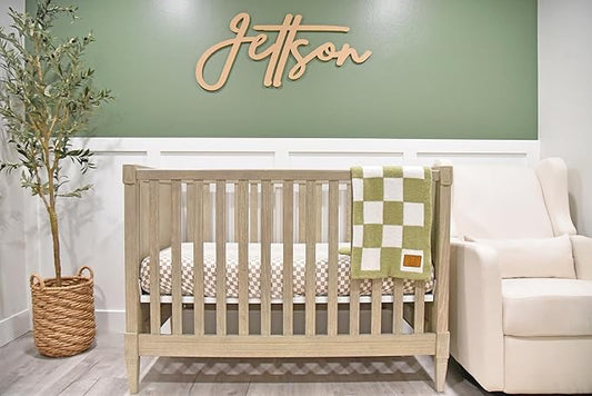 Checkered Baby Blanket 28"x40" - DreamSoft Knit Throw for Crib, Stroller or Car Seat - Soft Receiving Blanket/Newborn Nursery Gift Essential for Toddler, Infant, Kids, Boys & Girls (Sage Green/White)