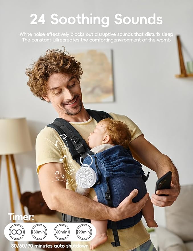 b&h Portable White Noise Machine with Night Light - Sound Machine for Baby, Bluetooth Speaker, 24 Soothing Sounds, 9 Colors Light, Timer, Rechargeable Sleep Machine for Home and Travel