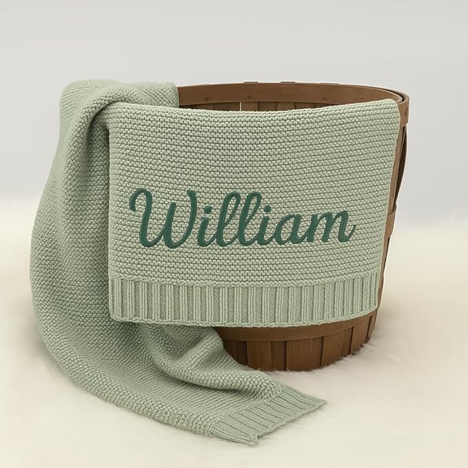 Personalized Baby Knit Blanket Custom Embroidered Cotton Blanket for Newborns Nursery Essentials, Stroller Cover, Holiday, Thoughtful Keepsake for New Parents.