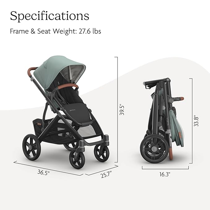 UPPAbaby Vista V3 Stroller - Full-Size Single-to-Double Stroller System - Toddler Seat, Bug Shield, Rain Shield, and Storage Bag Included - Kenzi (Mystic Aqua/Carbon Frame/Saddle Leather)