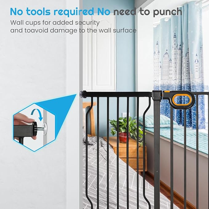 owlie Stair Baby Gate 57-66 Inch, Extra Wide Safety Gate for Baby Pet Adjustable Dog Gates Indoor Extra Wide Gates Pressure Mounted for Toddler Pet for House Stairway Doorway Black (30.5'' Tall)