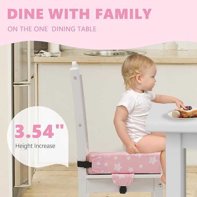 Booster Seat for Kitchen Chair with Adjustable Straps, Toddler Booster Seats for Dining Table Portable for Travel Camping Eating, Booster Cushion for Table for Baby Child Infant Kid Boy Girl