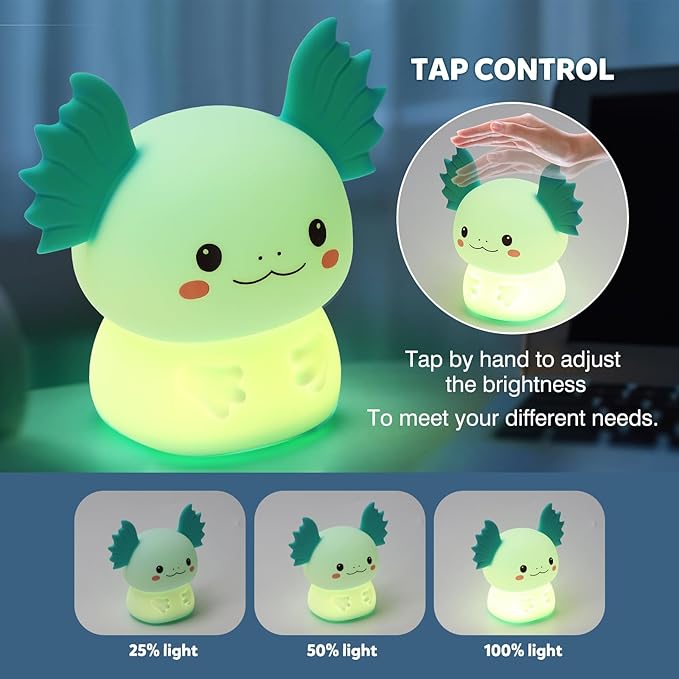 Axolotl Lamp, Axolotl Night Light, Eye-Caring Dimmable LED, Rechargeable Silicone Bedside Lamp, Night Lamp for Kids, Gifts for Boys and Girls, Funny Animal Light,Living Room,Kids Room&Girls Room Decor