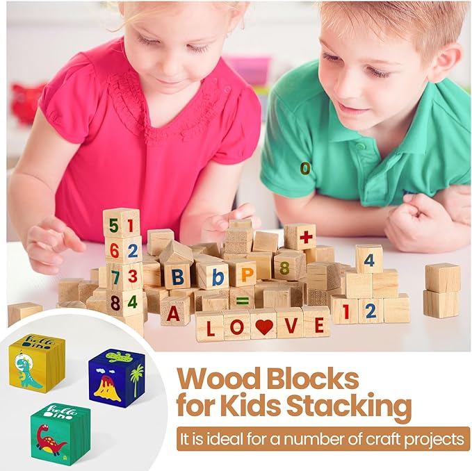 Barydat 300 Pcs 0.4 in Wooden Cubes, Unfinished Blocks for Crafting Plain Wooden Block for Craft Cube Natural Craft Wood Crafting DIY Project Baby Showers