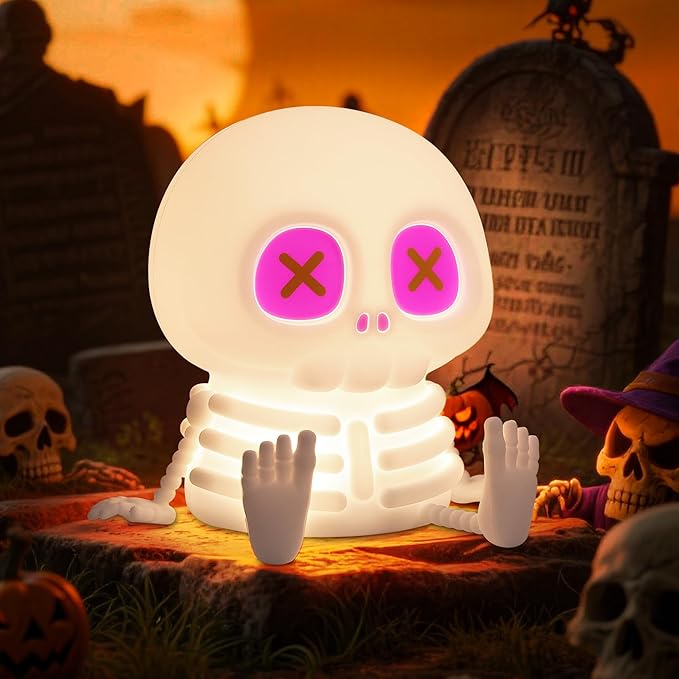 Ammonite Skeleton Night Light, Silicone Skull Lamp, 8 Colors & 2-Level Adjustable Warm Light, Touch Control LED Bedside Lamp for Home, Gaming Room, Halloween Decor, Gift for Christmas Birthday