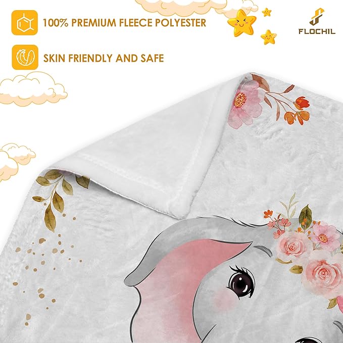 FLOCHIL Personalized Baby Blankets, Custom Baby Blanket - Baby Blanket with Name for Girls, Best Gift for Newborn Elephants Plush Fleece (30x40)
