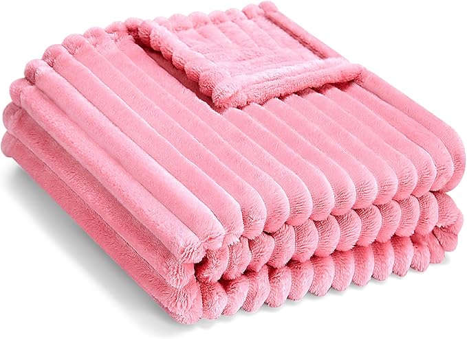 Soft Fleece Baby Blanket Ultra Cozy Pink Baby Blankets for Girls Warm and Lightweight Infant Toddler Newborn Receiving Gift with Reversible Stripes for Crib Stroller, 30x40 Inch, Dark Pink