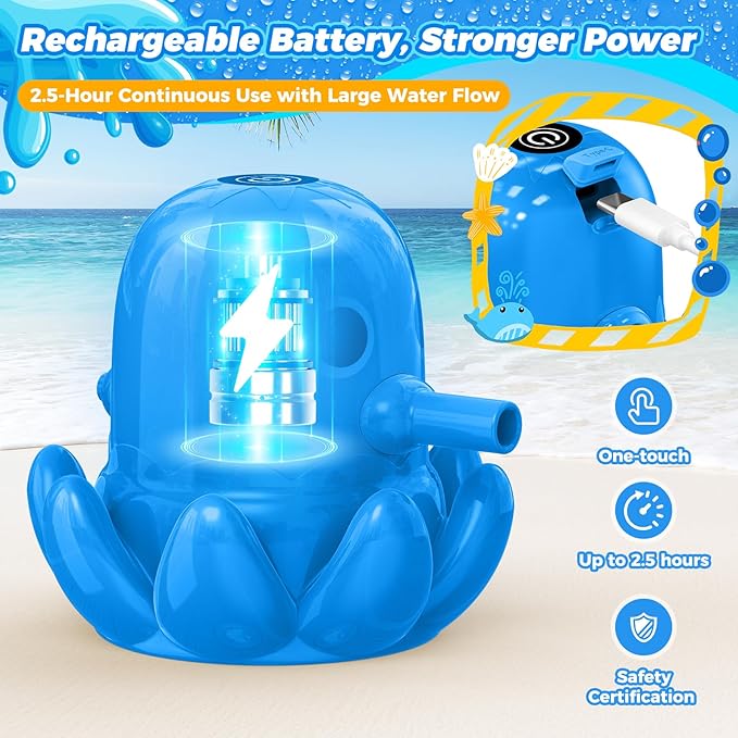 Water Table Pump Octopus, Cordless Rechargeable Pump for Water Tables with Magnetic Mounting, No Drill Installation, Durable Outdoor Water Play Accessories for Kids & Toddlers (Blue)