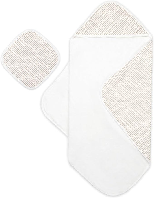 Bamboo Viscose Baby Hooded Towel & Washcloth Set for Babies and Toddlers, Soft & Absorbent, 70% Viscose from Bamboo, 30% Cotton Muslin - Imported (Taupe)