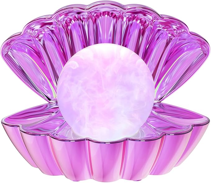 Shell Pearl Beach Themed Night Light, RGB 8 Colors Changing Mood Shell Pearl Lamps, Bedside LED Clamshell Portable Night Lights for Bar (Electroplating Purple)