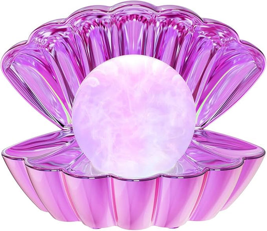 Shell Pearl Beach Themed Night Light, RGB 8 Colors Changing Mood Shell Pearl Lamps, Bedside LED Clamshell Portable Night Lights for Bar (Electroplating Purple)
