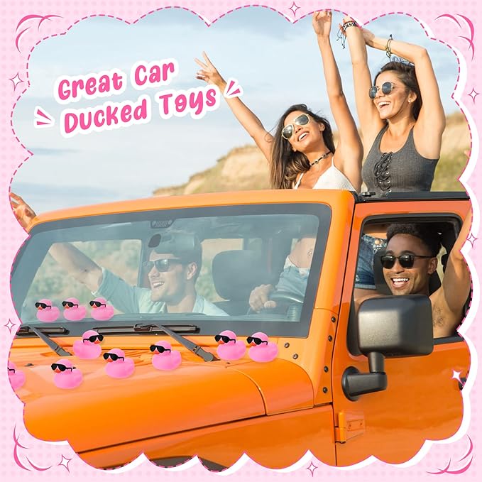 Sosation 48 Pack Mini Rubber Ducks with Sunglasses Sets Squeaky Bath Toys Float Bathtub Duckies for Little One Birthday Party Favors Class Carnival Prizes Car Decor(Pink)