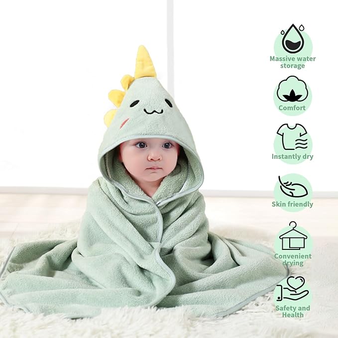 2 Pack Premium Soft Baby Bath Towels with Hood - Green Dinosaur + Brown Koala - Ultra Absorbent, Baby Stuff Shower for Boys and Girls