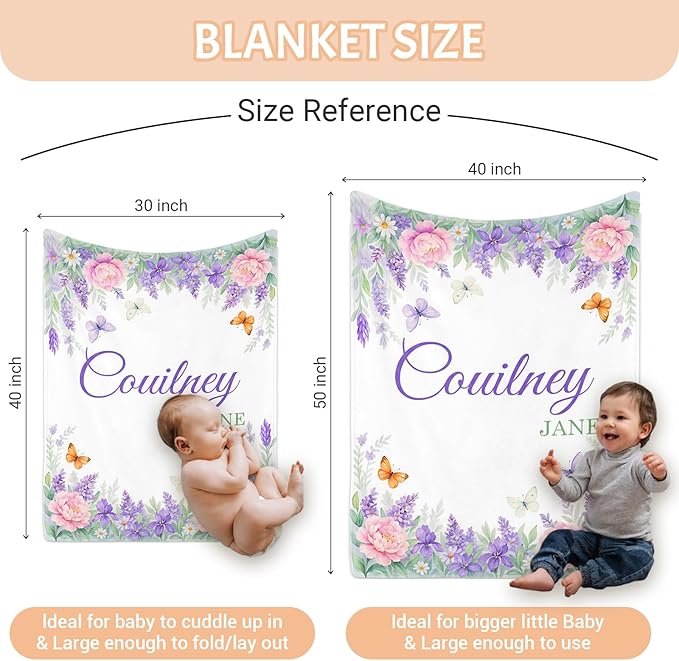 Personalized Baby Blankets for Girls & Boys - Super Soft Easter Blanket with Thick Double-Layer Dotted Backing, Personalized Baby Gifts for Baby Shower from Grandma (Purple-Yellow, Customize Now)